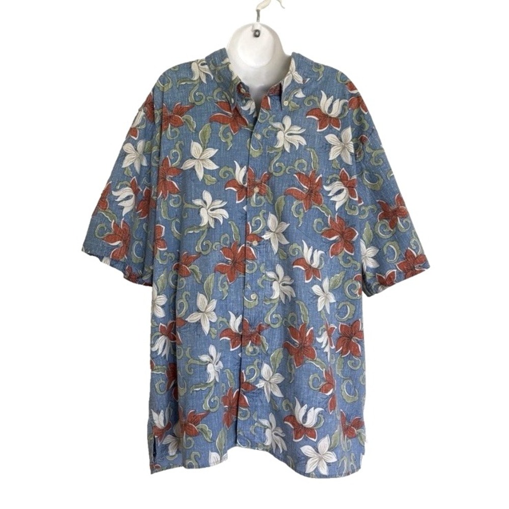 NEW Reyn Spooner Alfred Shaheen Aloha Hawaii Shirt 2XL Reverse Print Blue Floral